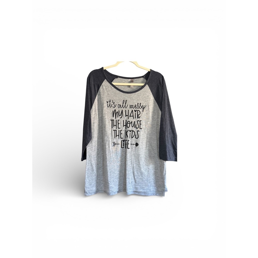 Platinum Womens 2XL Raglan Baseball‎ Tee Grey Its All Messy Life Graphic Shirt